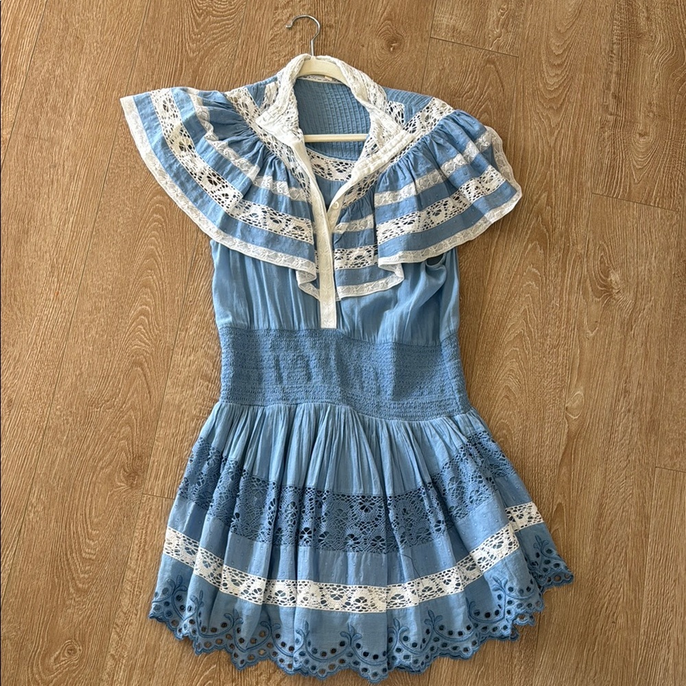 LoveShackFancy Blue and White Formal Dress